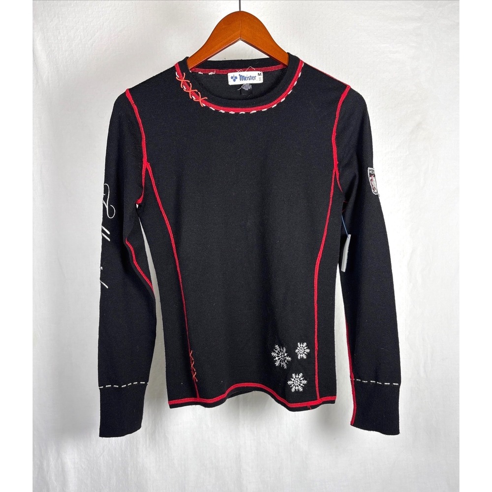 Meister Womens Merino Wool Blend Ski Base Layer Top Kiss Me Black Telluride Med.